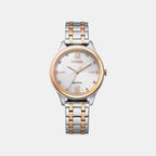 Women Quartz Ivory Dial Analog Stainless Steel Watch EM0506-77A