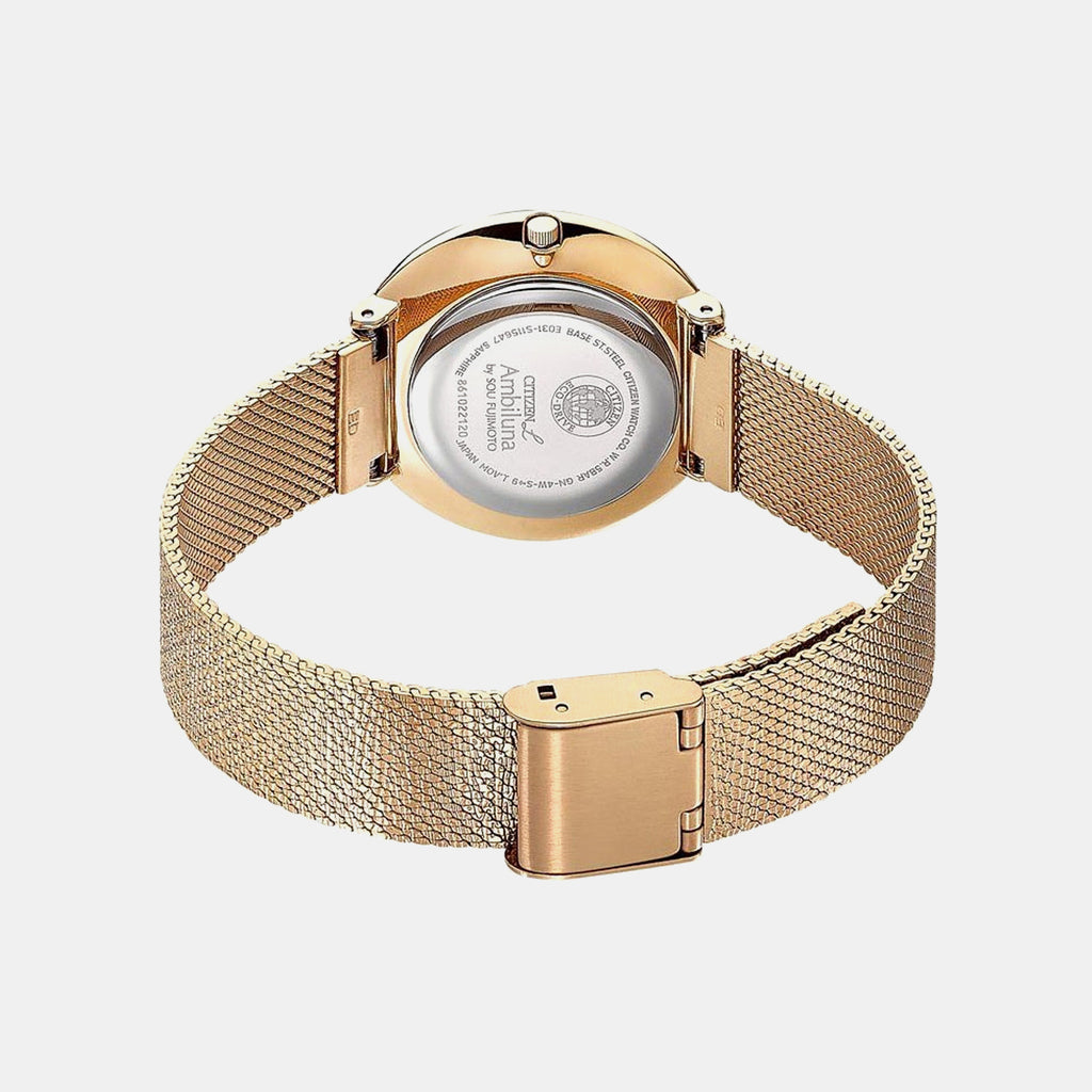 Women Quartz Eco-Drive White Dial Analog Stainless Steel Watch EM0643-84X