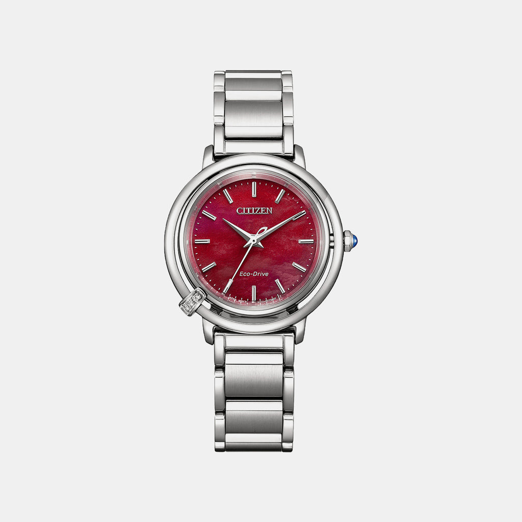 Women Quartz Maroon Dial Analog Stainless Steel Watch EM1090-78X