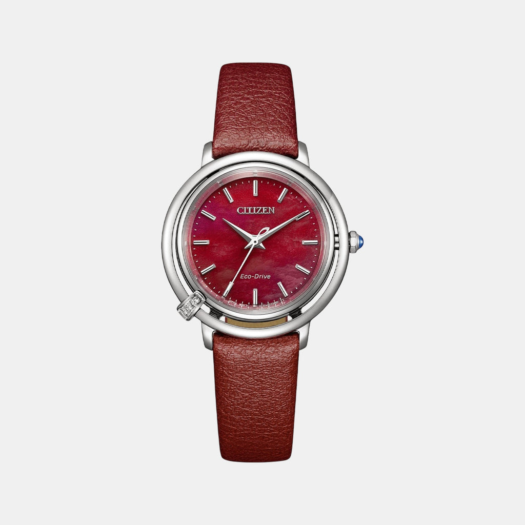 Women Quartz Maroon Dial Analog Stainless Steel Watch EM1090-78X