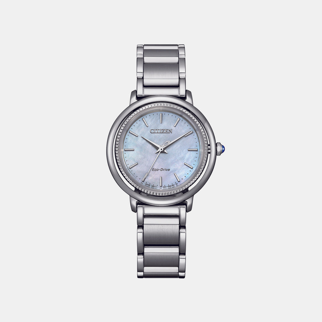 Citizen L Women Quartz Eco-Drive Mother Of Pearl Dial Analog Stainless Steel Watch EM1100-84D