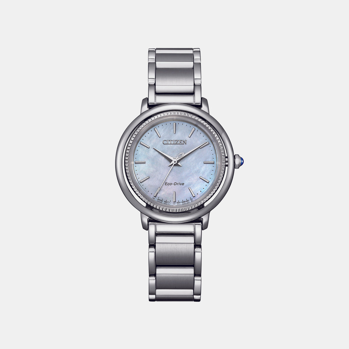 Citizen L Women Quartz Eco-Drive Mother Of Pearl Dial Analog Stainless Steel Watch EM1100-84D