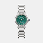 L May Bells Mini Women Eco-Drive Green Dial Analog Stainless Steel Watch EM1130-83X