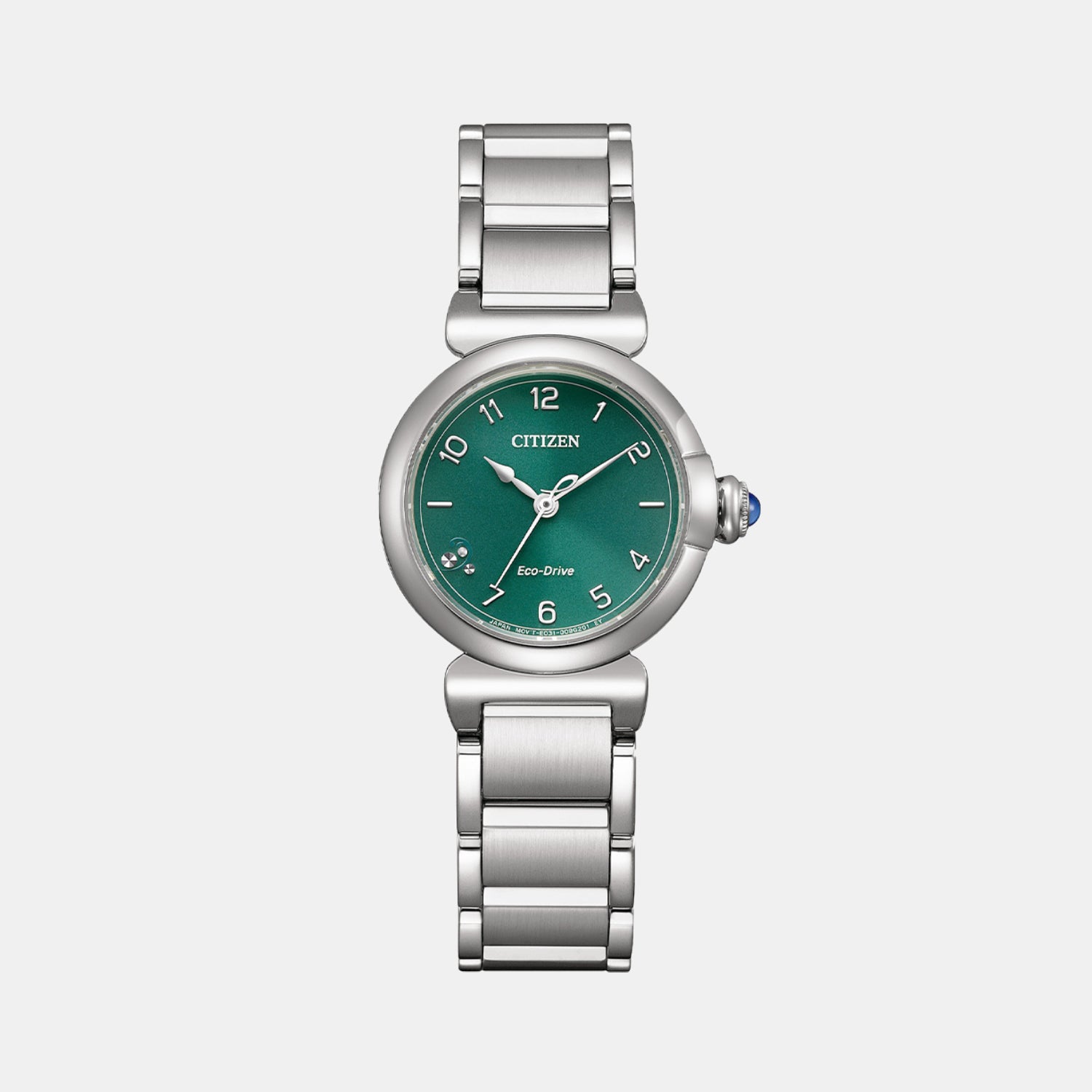 L May Bells Mini Women Eco-Drive Green Dial Analog Stainless Steel Watch EM1130-83X