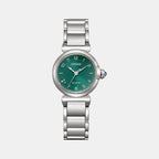 L May Bells Mini Women Eco-Drive Green Dial Analog Stainless Steel Watch EM1130-83X