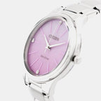 Women Solar Pink Dial Analog Stainless Steel Watch EM1220-58X