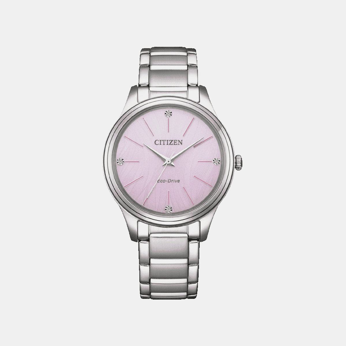 Women Solar Pink Dial Analog Stainless Steel Watch EM1220-58X
