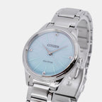 Women Solar Blue Dial Analog Stainless Steel Watch EM1220-58Y