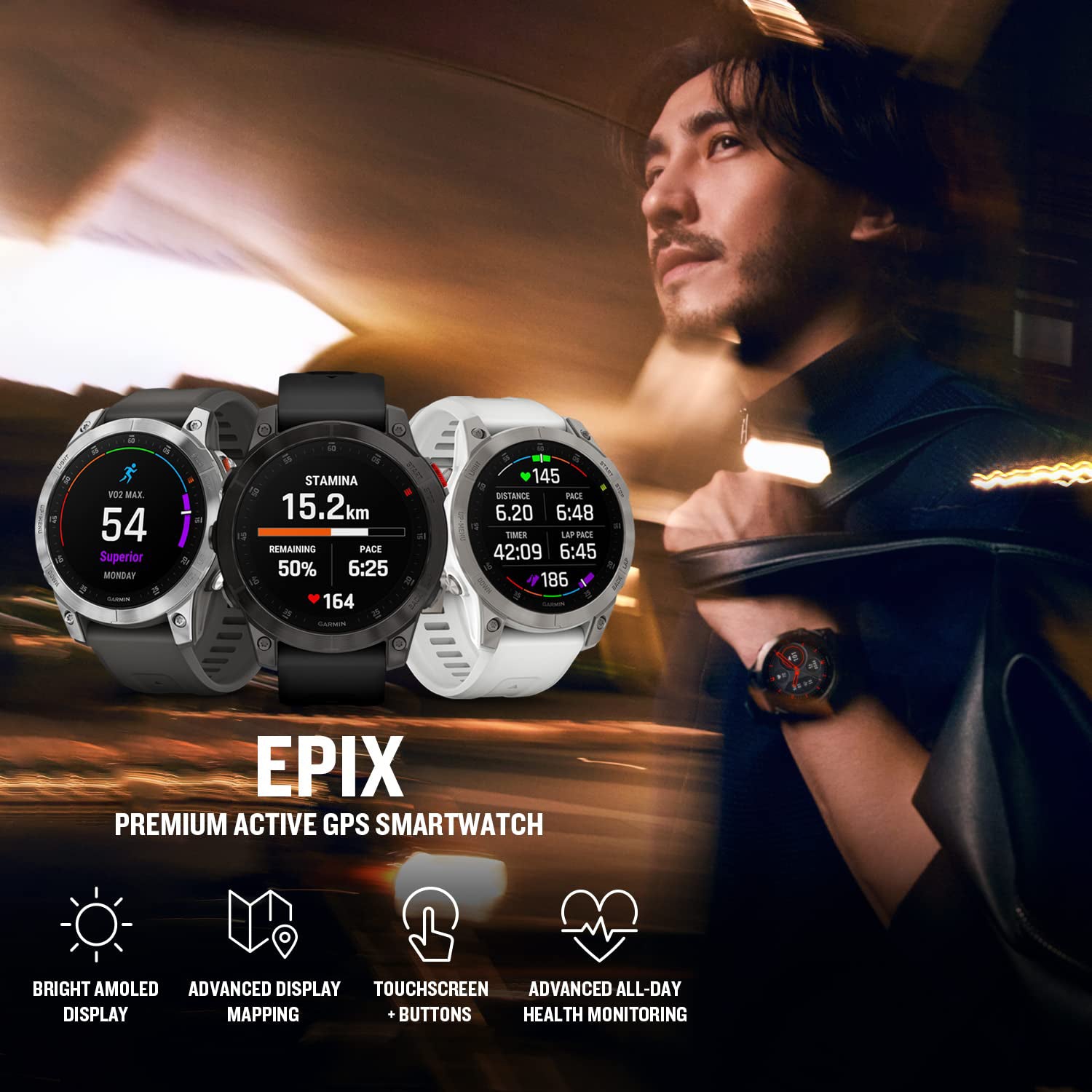 Unisex Processor Black Dial Amoled Silicone Watch EPIX GEN 2 010-02582-07