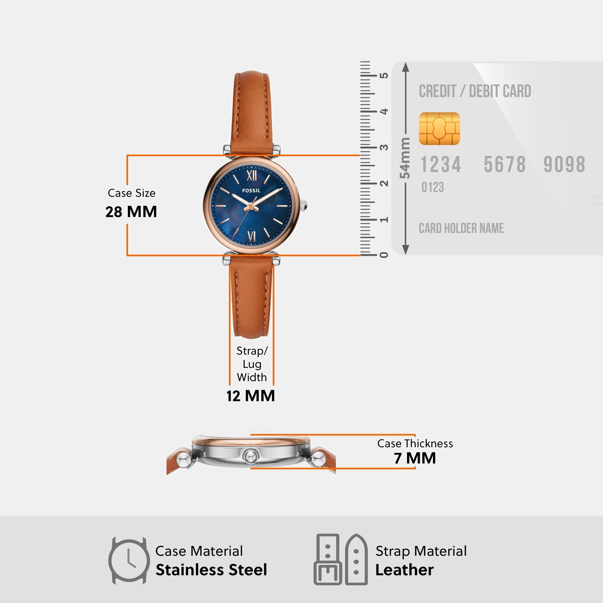 Carlie Women Quartz Blue Mother Of Pearl Dial Analog Leather Watch ES4701