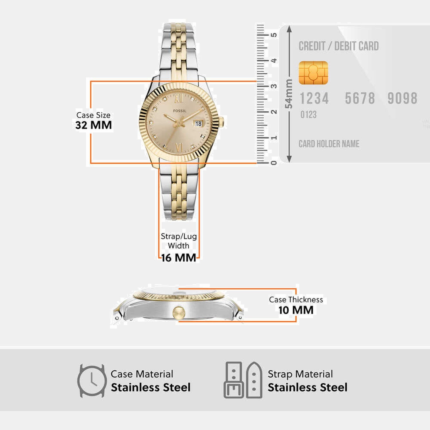 Scarlette Mini Women Quartz Gold Dial Analog Stainless Steel Watch ES4949