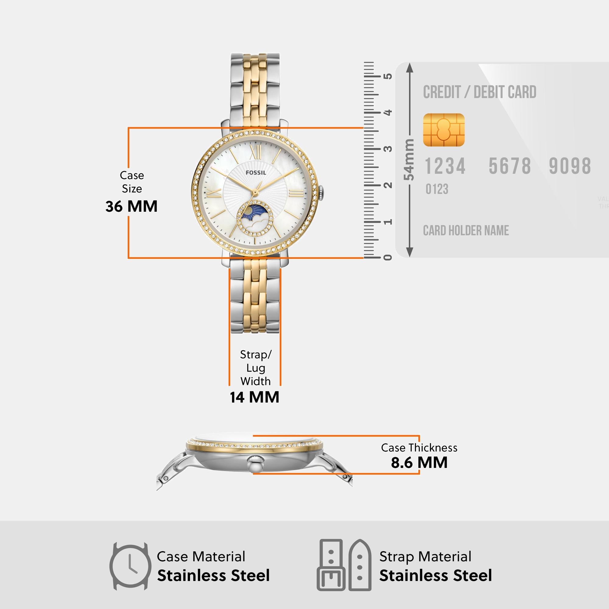 Jacqueline Women Quartz White Mother Of Pearl Dial Multi-Function Stainless Steel Watch ES5166