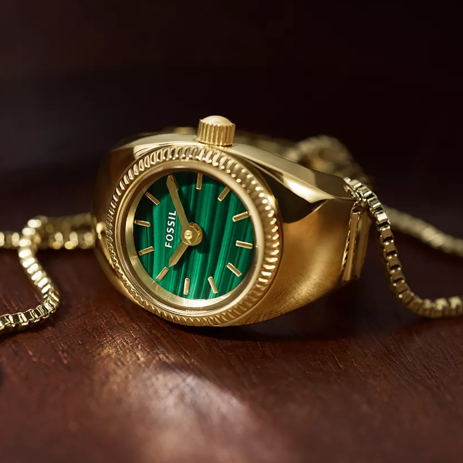 Watch Ring Women Quartz Green Dial Analog Stainless Steel Watch ES5308