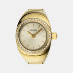 Watch Ring Women Quartz Gold Dial Analog Stainless Steel Watch ES5319