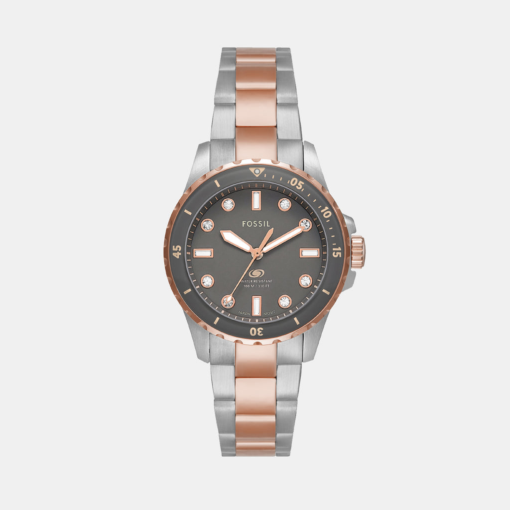 Fossil Blue Dive Women Quartz Grey Dial Analog Stainless Steel Watch ES5348