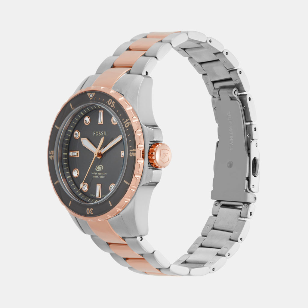 Fossil Blue Dive Women Quartz Grey Dial Analog Stainless Steel Watch ES5348