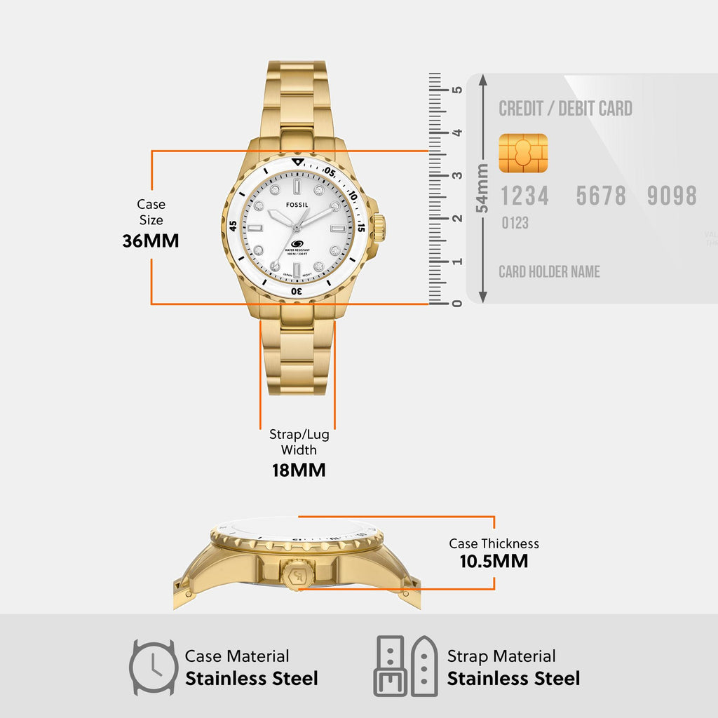 Fossil Blue Dive Women Quartz White Dial Analog Stainless Steel Watch ES5350