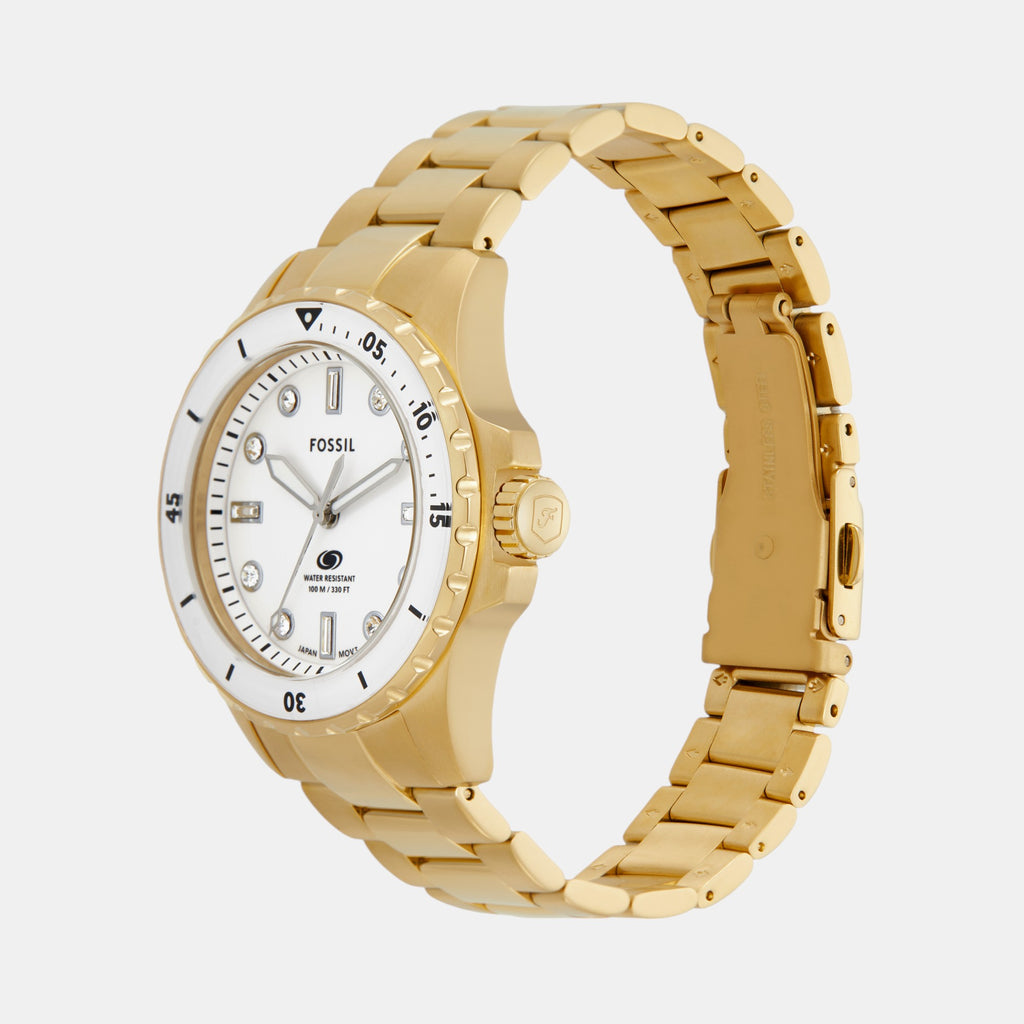 Fossil Blue Dive Women Quartz White Dial Analog Stainless Steel Watch ES5350