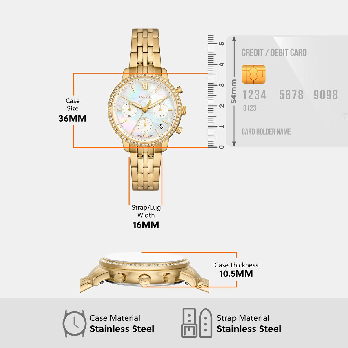 Neutra Women Quartz Mother Of Pearl Dial Chronograph Stainless Steel Watch ES5358