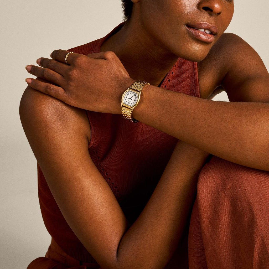 Harlow Women Quartz Cream Dial Analog Stainless Steel Watch ES5361