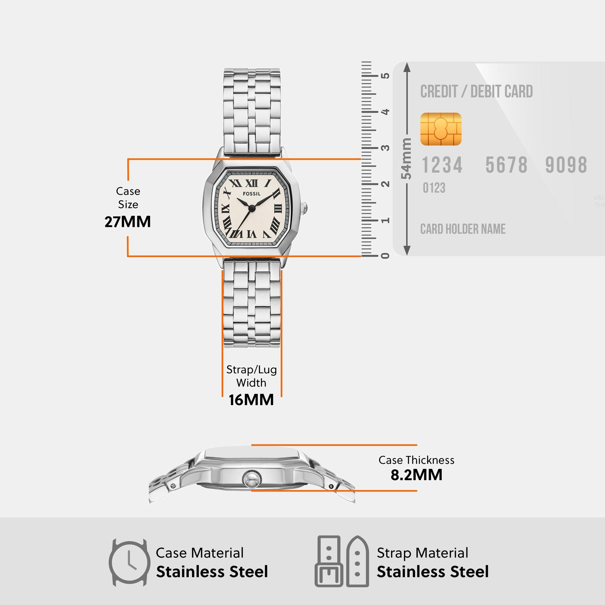 Fossil 27 mm Silver Quartz watch