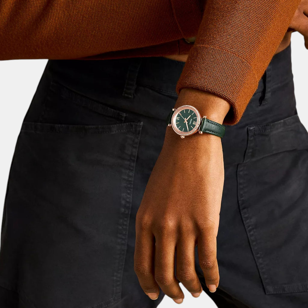 Carlie Women Quartz Green Dial Analog Leather Watch ES5370