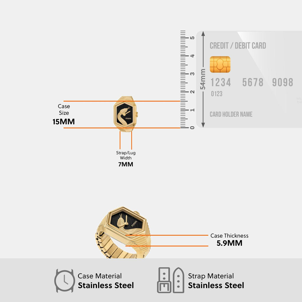 Watch Ring Women Quartz Black Dial Analog Stainless Steel Watch ES5382