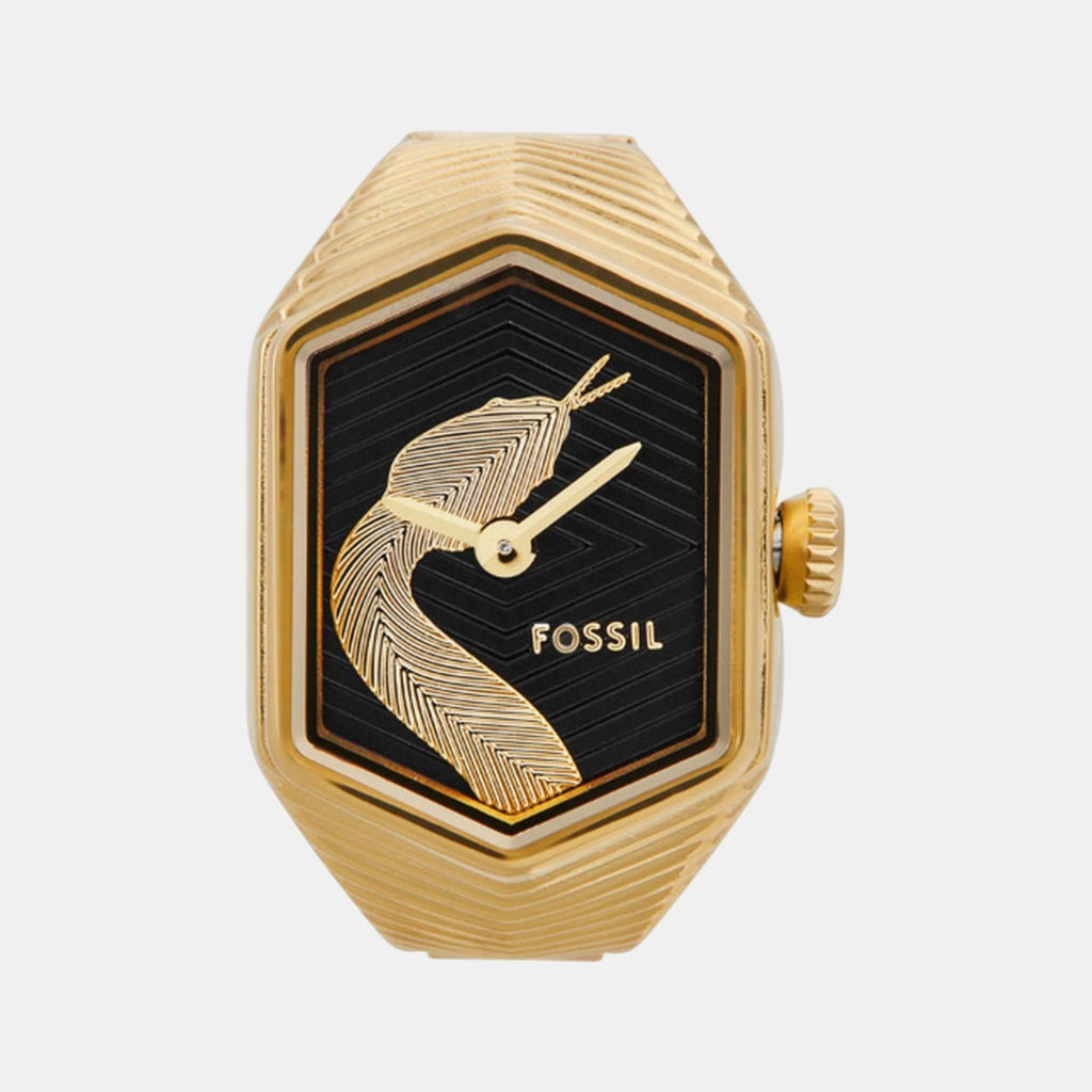 Watch Ring Women Quartz Black Dial Analog Stainless Steel Watch ES5382