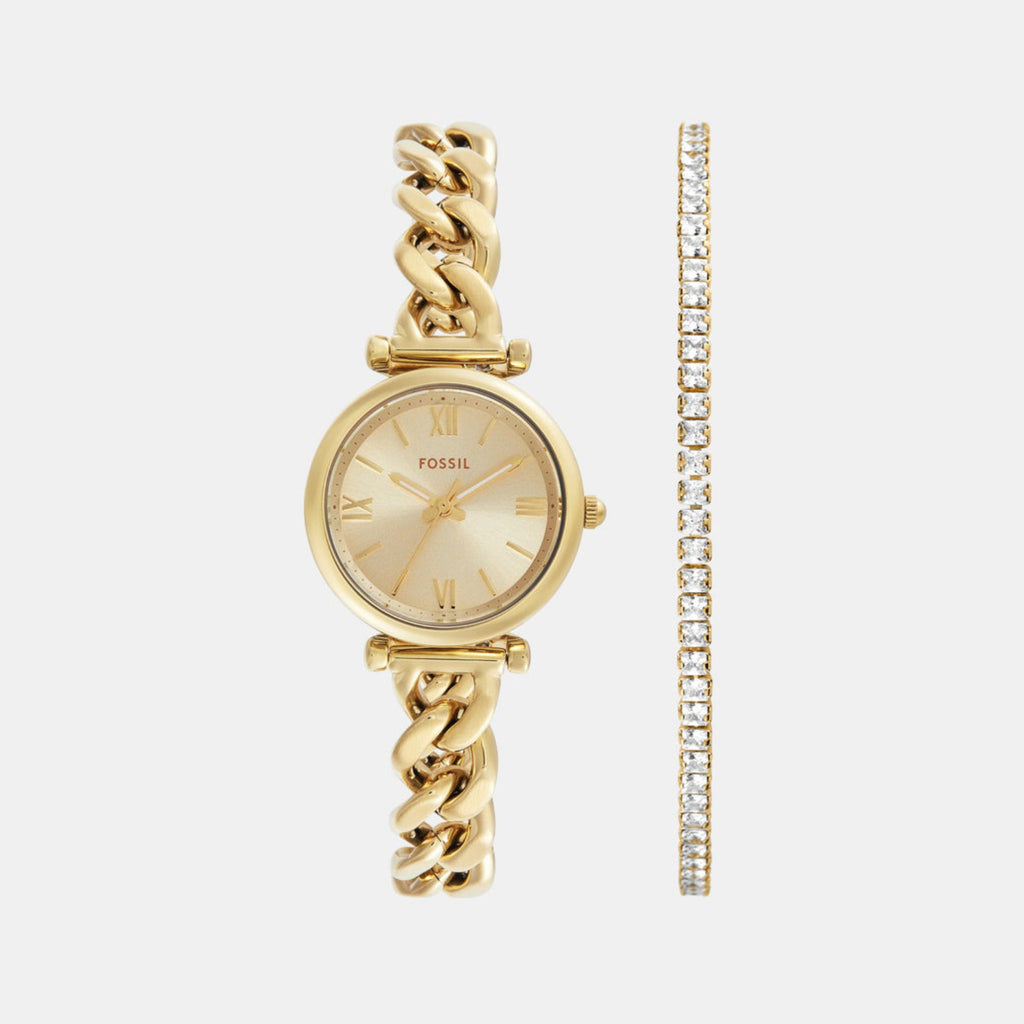 Carlie Women Quartz Gold Dial Analog Stainless Steel Watch ES5387SET