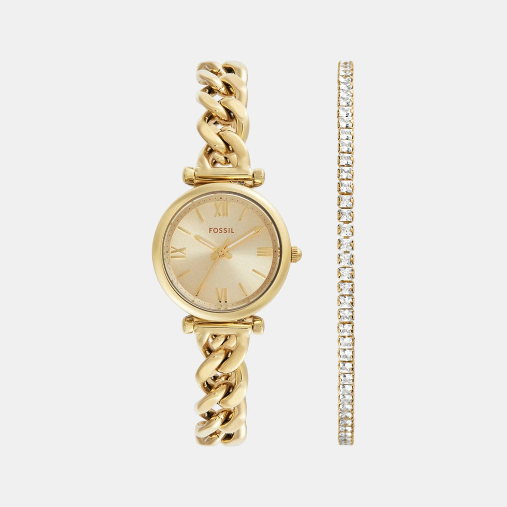 Carlie Women Quartz Gold Dial Analog Stainless Steel Watch ES5387SET