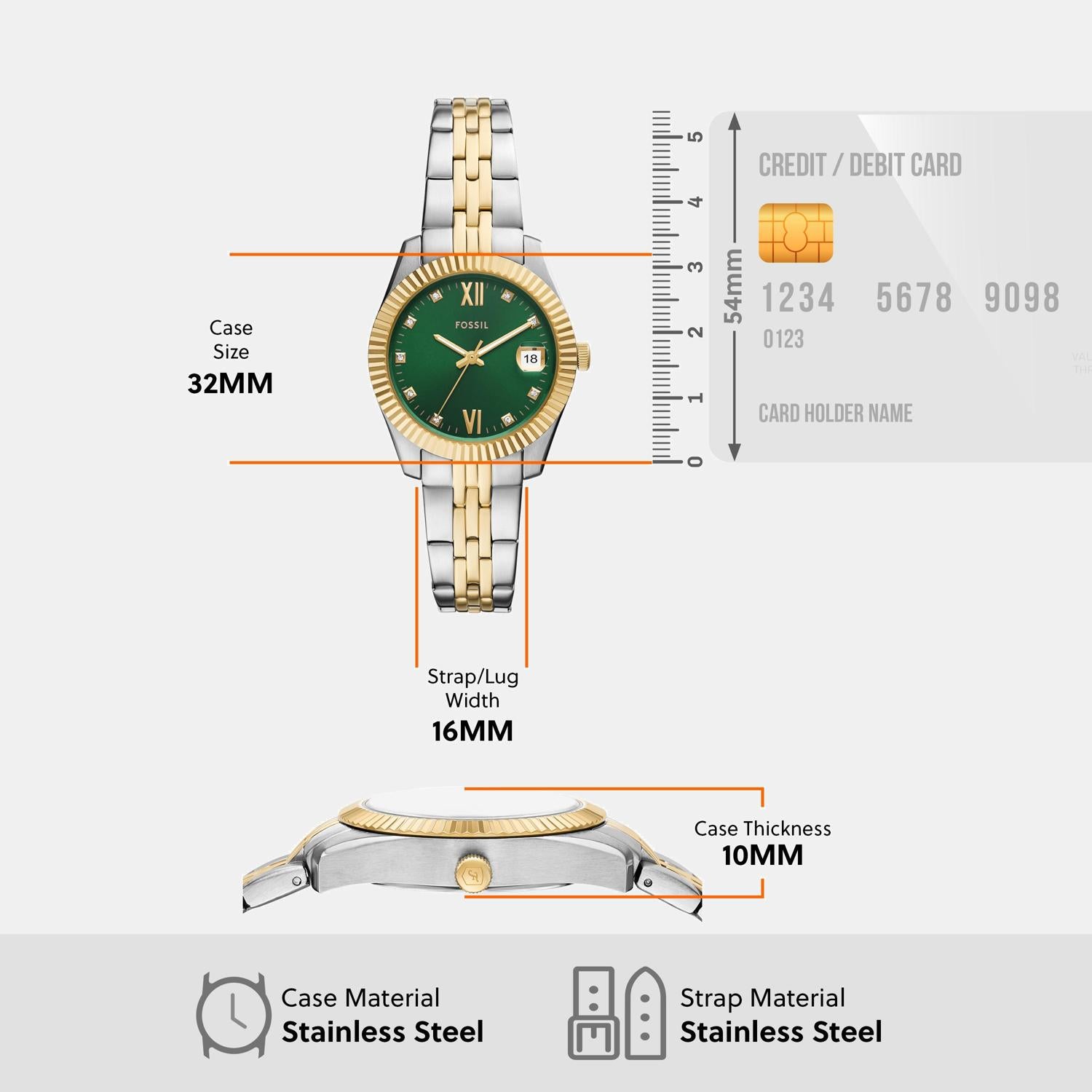 Scarlette Women Quartz Green Dial Analog Stainless Steel Watch ES5388