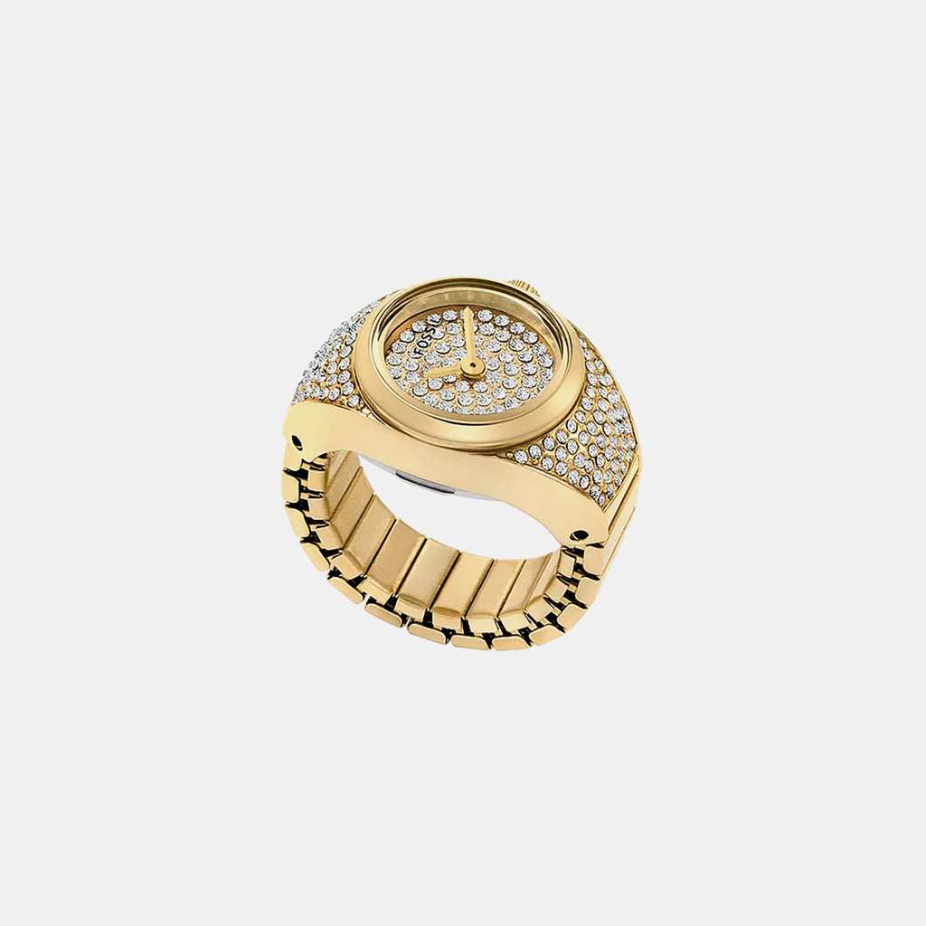 Watch Ring Women Quartz Gold Dial Analog Stainless Steel Watch ES5392