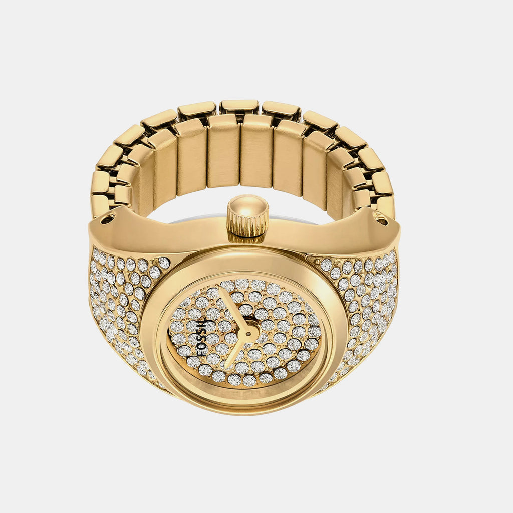 Watch Ring Women Quartz Gold Dial Analog Stainless Steel Watch ES5392
