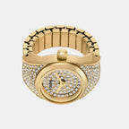 Watch Ring Women Quartz Gold Dial Analog Stainless Steel Watch ES5392
