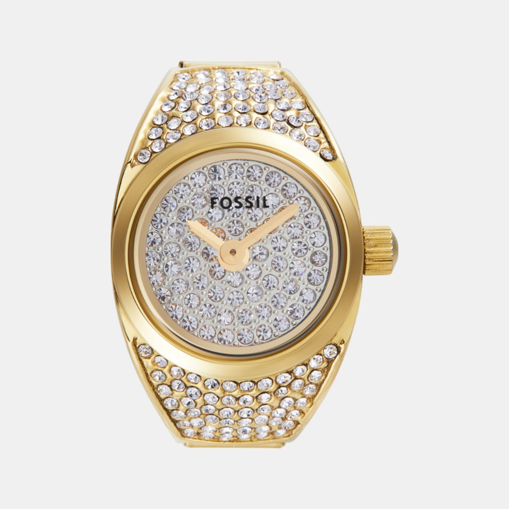 Watch Ring Women Quartz Gold Dial Analog Stainless Steel Watch ES5392