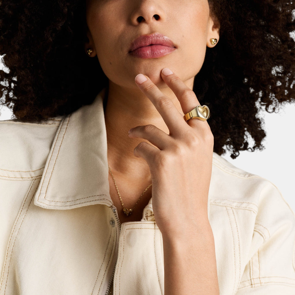 Watch Ring Women Quartz Gold Dial Analog Stainless Steel Watch ES5407