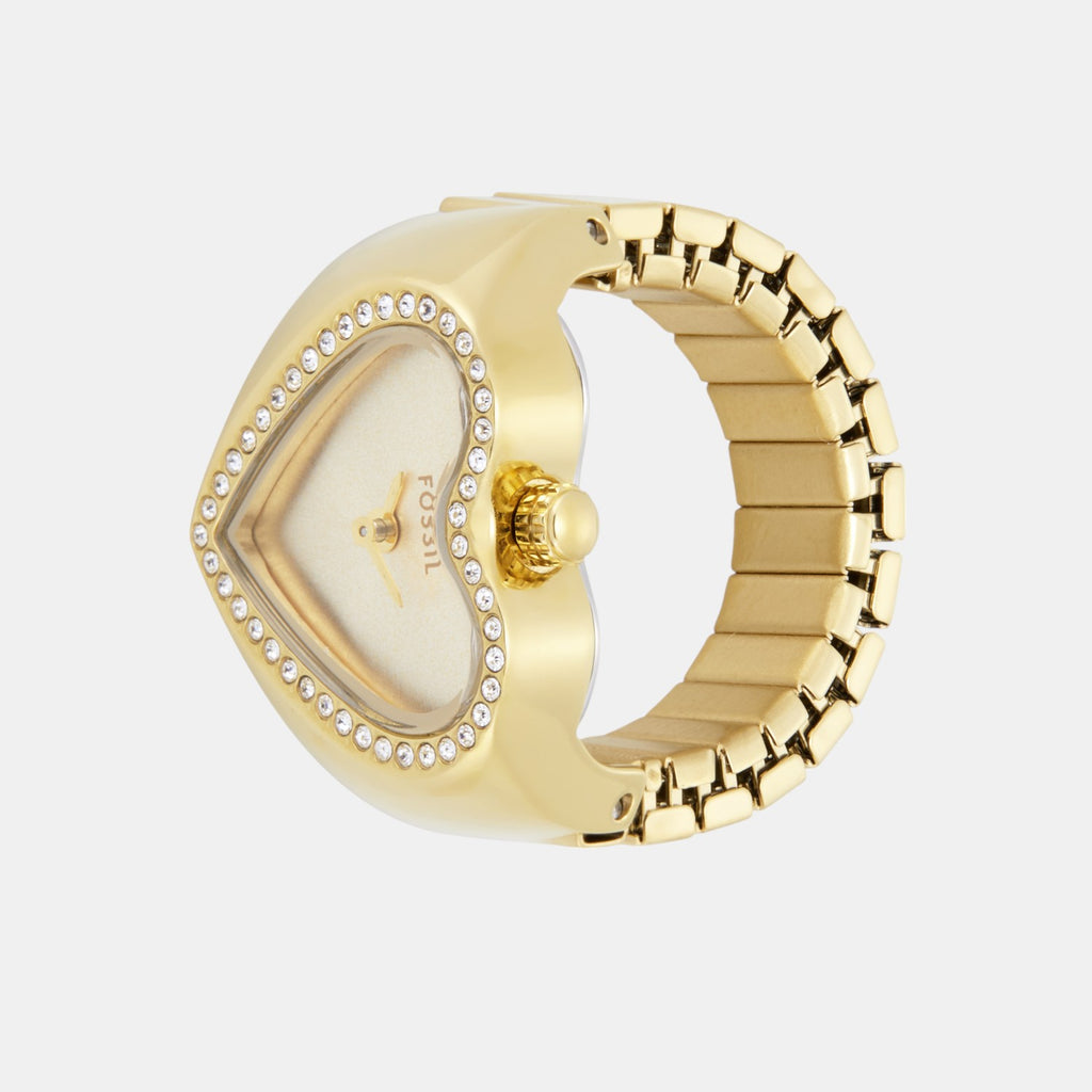 Watch Ring Women Quartz Gold Dial Analog Stainless Steel Watch ES5407