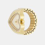 Watch Ring Women Quartz Gold Dial Analog Stainless Steel Watch ES5407