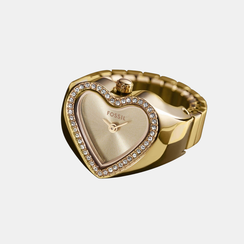 Watch Ring Women Quartz Gold Dial Analog Stainless Steel Watch ES5407