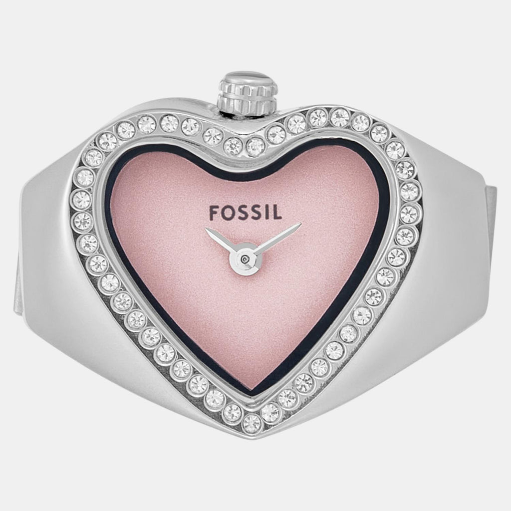 Watch Ring Women Quartz Pink Dial Analog Stainless Steel Watch ES5408