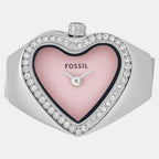 Watch Ring Women Quartz Pink Dial Analog Stainless Steel Watch ES5408