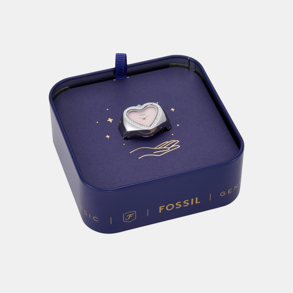 Watch Ring Women Quartz Pink Dial Analog Stainless Steel Watch ES5408