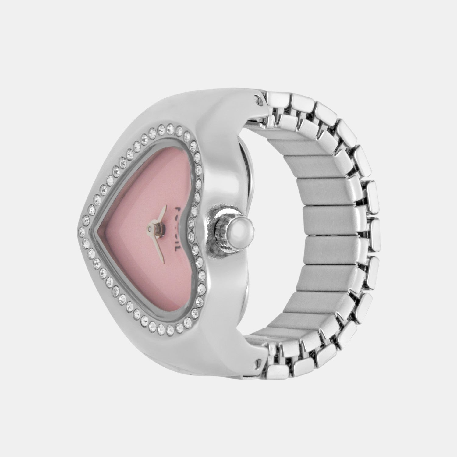 Watch Ring Women Quartz Pink Dial Analog Stainless Steel Watch ES5408