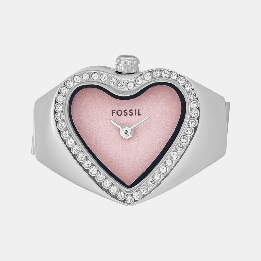 Watch Ring Women Quartz Pink Dial Analog Stainless Steel Watch ES5408