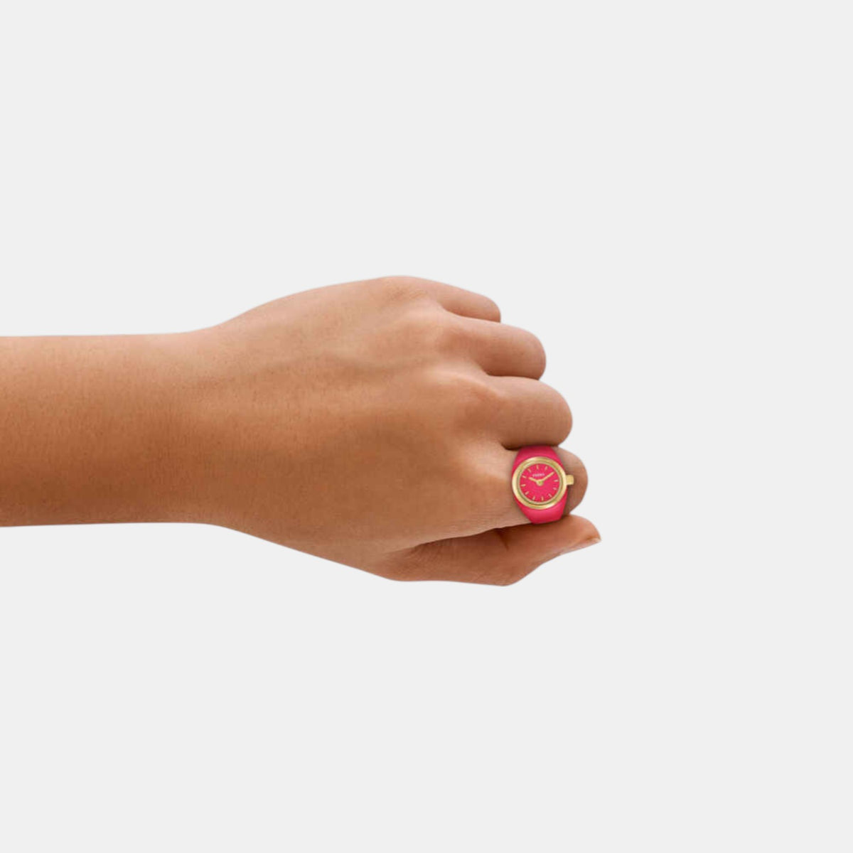 Watch Ring Women Quartz Pink Dial Analog Stainless Steel Watch ES5414