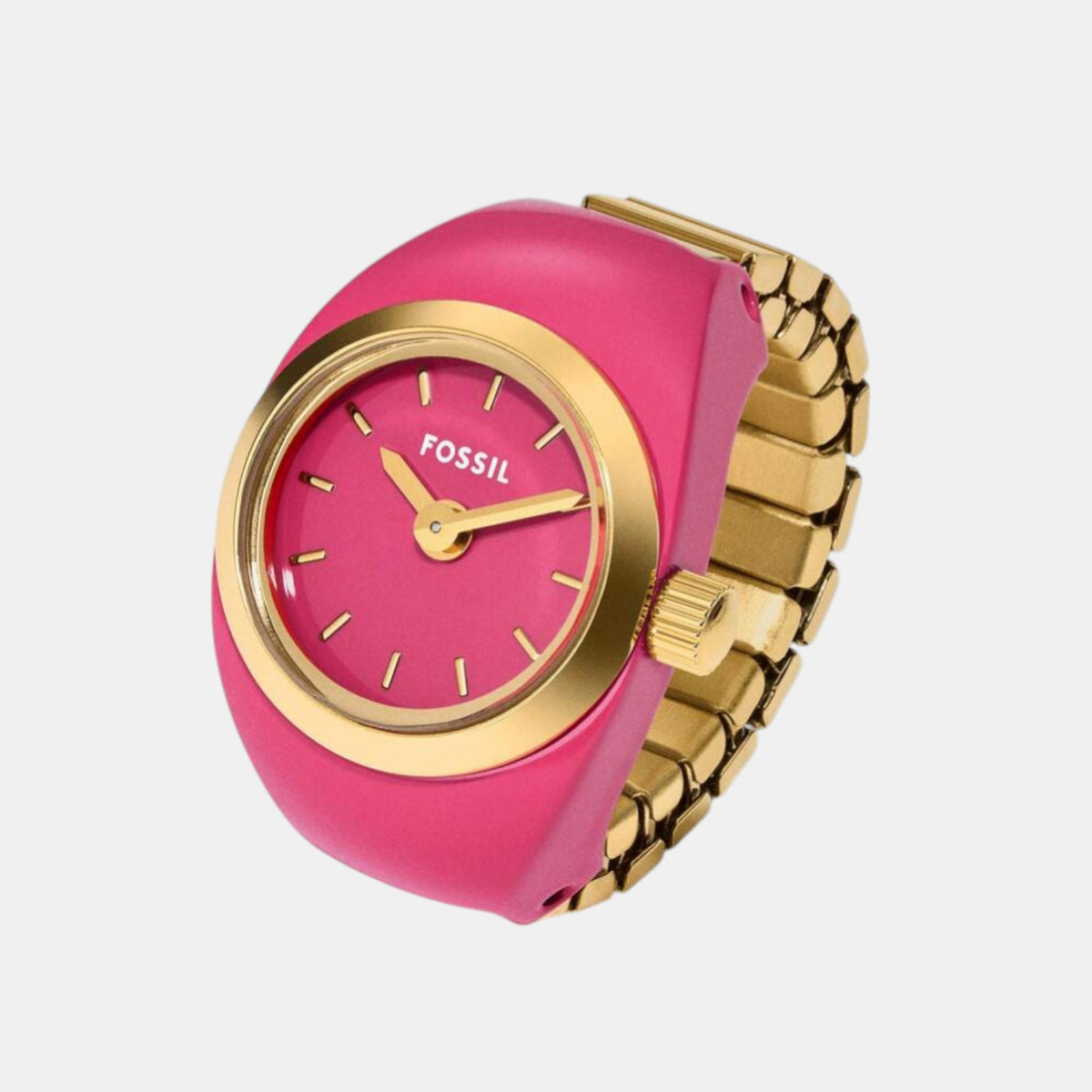 Watch Ring Women Quartz Pink Dial Analog Stainless Steel Watch ES5414