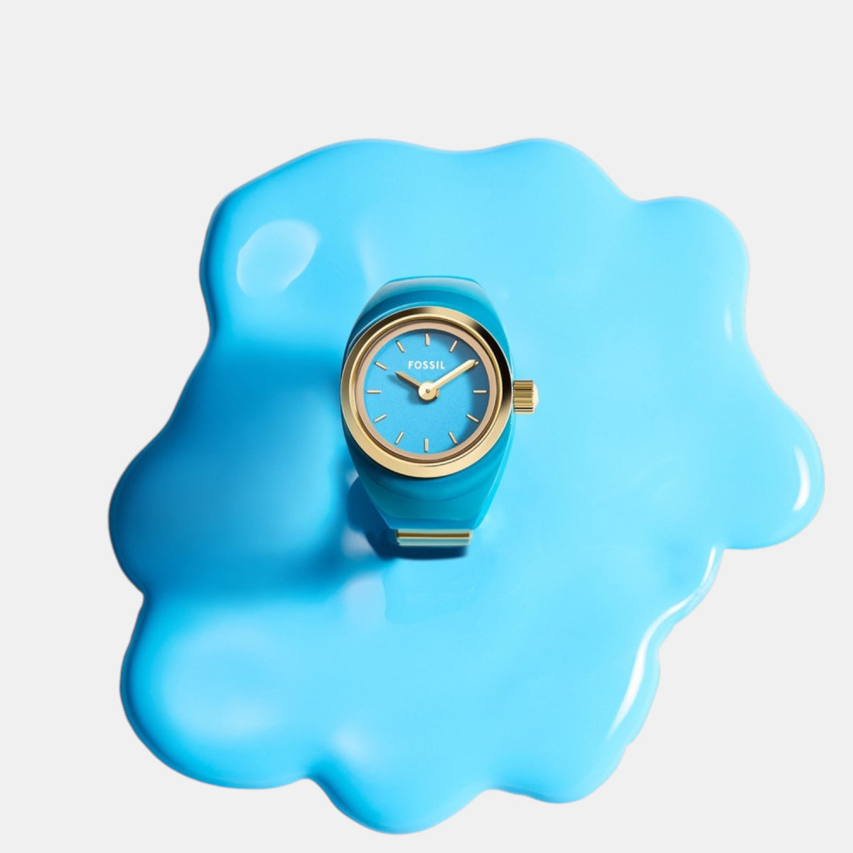 Watch Ring Women Quartz Blue Dial Analog Stainless Steel Watch ES5415