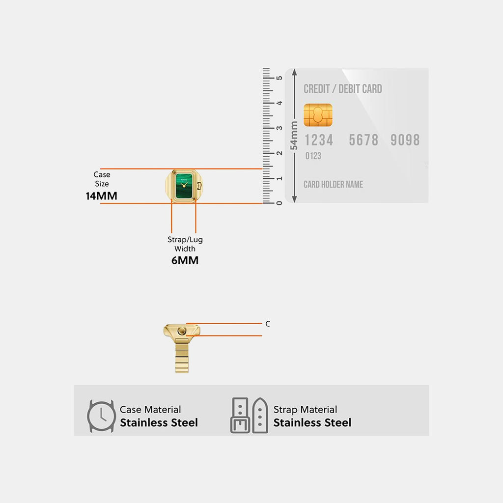 Raquel Women Quartz Green Dial Analog Stainless Steel Ring Watch ES5448