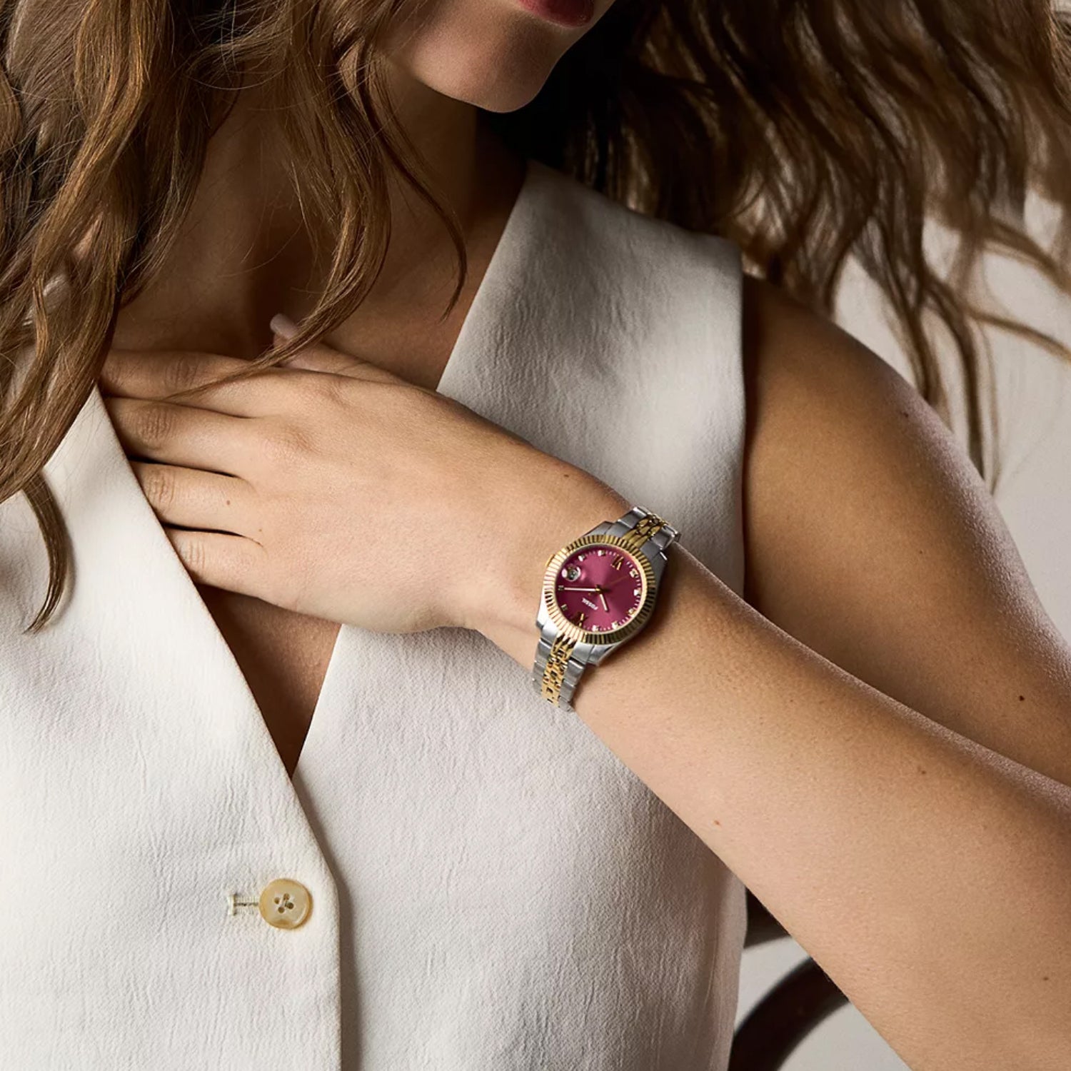 Scarlette Women Quartz Pink Dial Analog Stainless Steel Watch ES5461