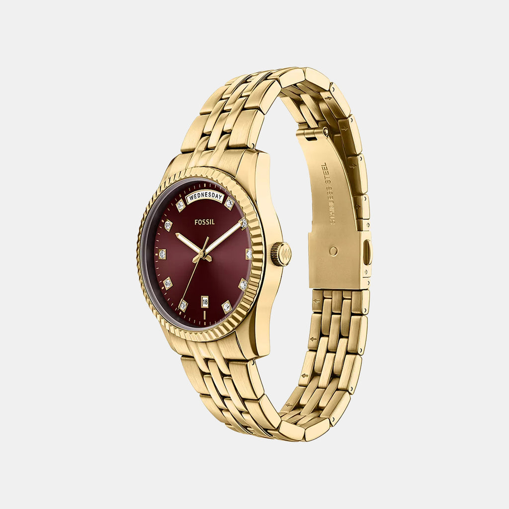 Scarlette Women Quartz Red Dial Analog Stainless Steel Watch ES5514